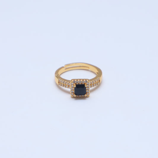 Elegant Gold-Colored Black Zirconia Halo Ring | Adjustable & Dainty