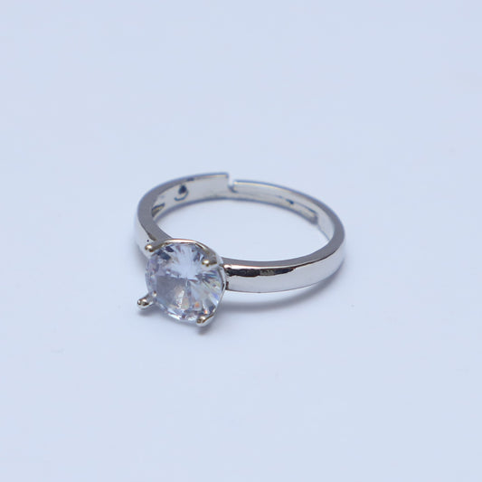 Classic Solitaire Silver Plated Adjustable Ring with Dazzling Zircon Stone